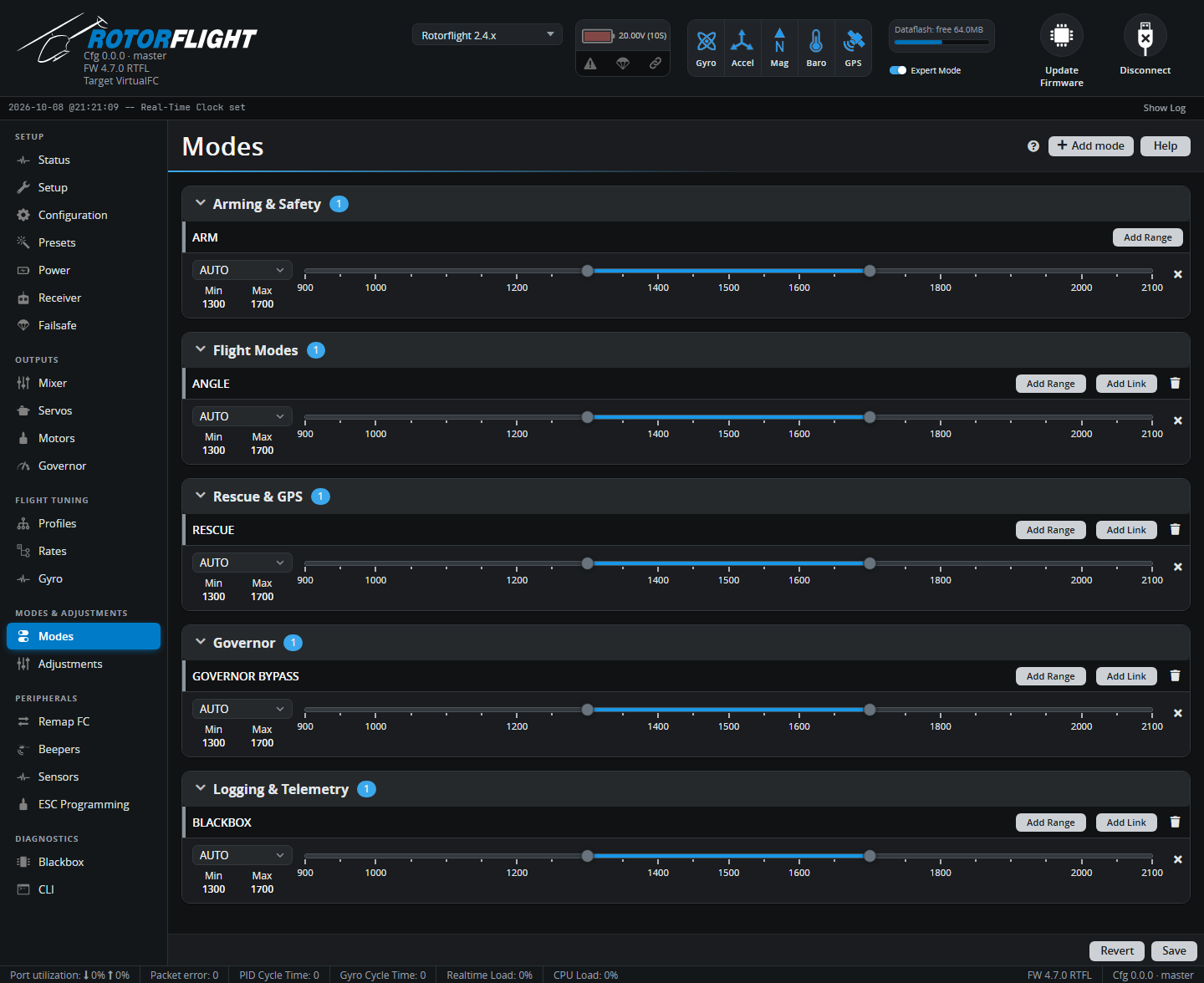 Modes tab