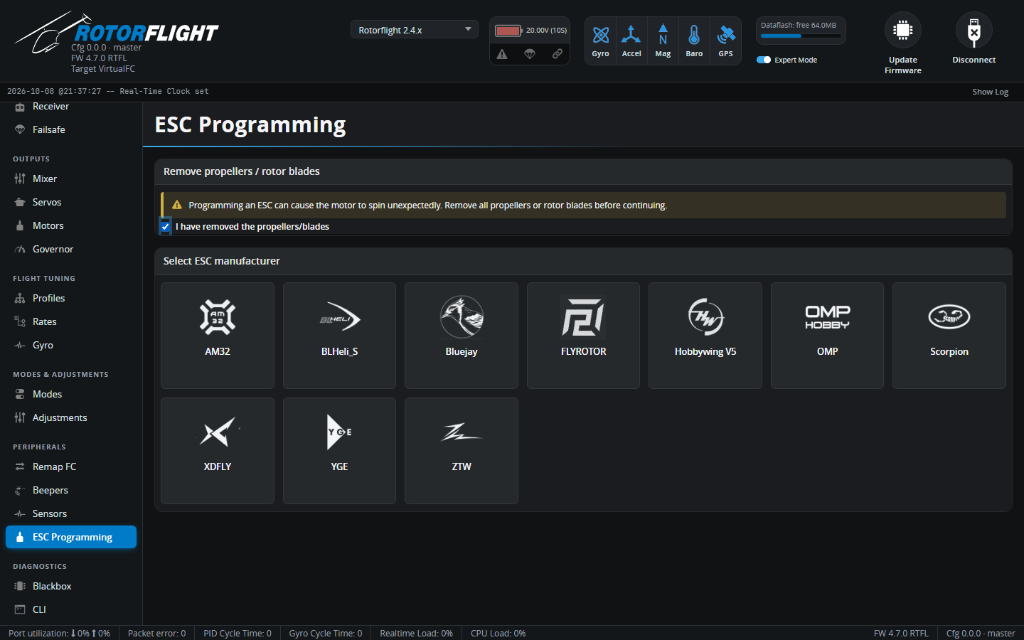 ESC Programming tab