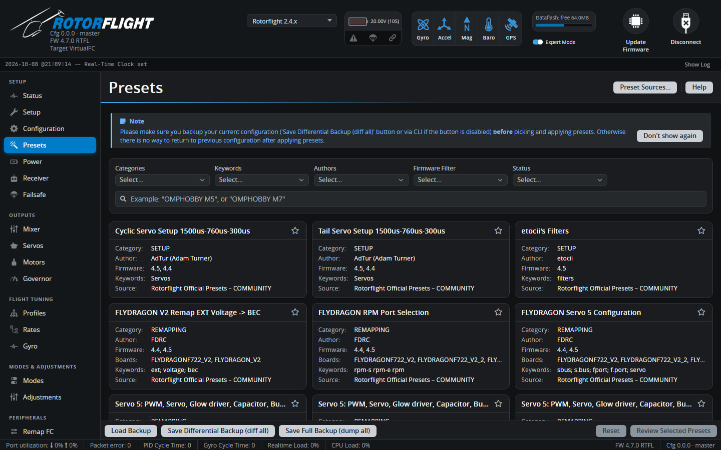 Presets tab