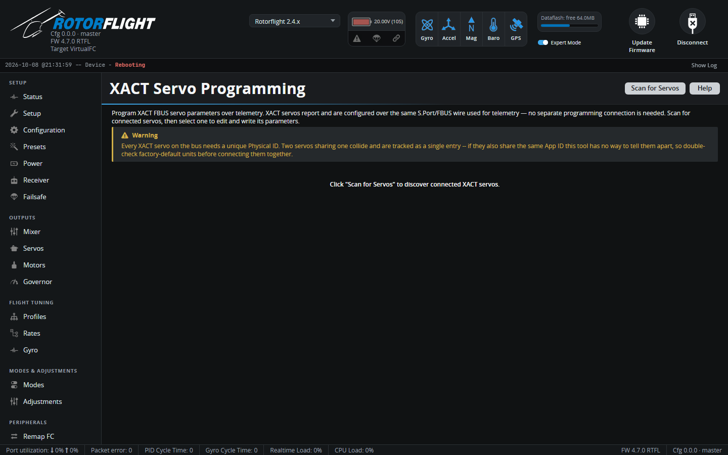 XACT Servo Programming tab