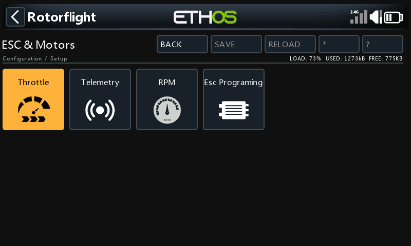 ESC & Motors menu