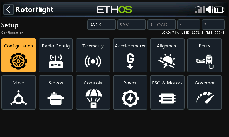 Setup menu